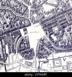 Archivio storico delle mappe, illustrazione d'archivio di Smith Field, case e strade della zona di Long Lane West Smithfield a Londra, Inghilterra, Regno Unito Foto Stock