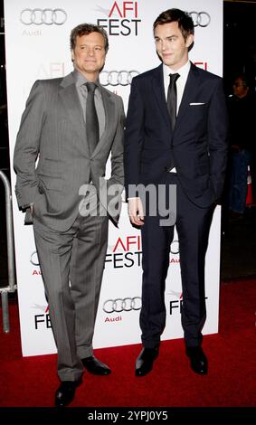 HOLLYWOOD, CALIFORNIA - 5 NOVEMBRE 2009: Colin Firth e Nicholas Hoult all'AFI FEST 2009 proiezione di "A Single Man" tenutasi al Grauman's Chinese Theater di Hollywood, USA il 5 novembre 2009. Foto Stock