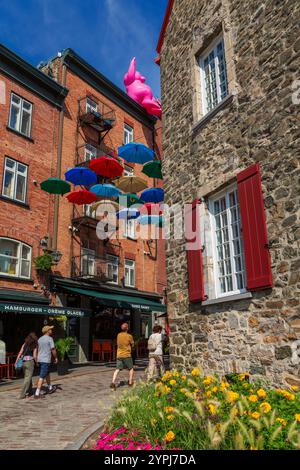 Umbrella Alley, centro storico, Quebec City, Canada Foto Stock