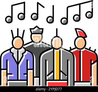illustrazione vettoriale dell'icona a colori in stile subcultura delle band punk Illustrazione Vettoriale