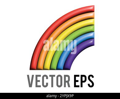 La metà 3D di un'icona arcobaleno completa, che mostra sei bande di colore rosso, arancione, giallo, verde, blu, viola Illustrazione Vettoriale