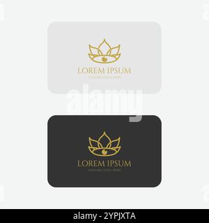 Elegante design Vector con logo di visione a forma di foglia d'oro con logo Princess Flower Queen Illustrazione Vettoriale