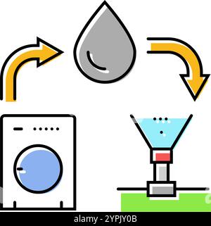 illustrazione vettoriale dell'icona a colori per il risparmio d'acqua del sistema dell'acqua in grigio Illustrazione Vettoriale