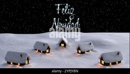 Immagine del testo di feliz navidad sullo scenario invernale Foto Stock