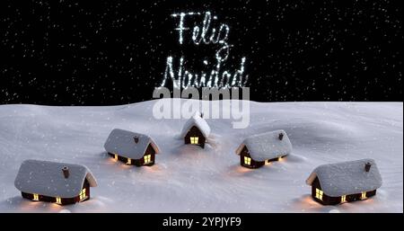 Immagine del testo di feliz navidad sullo scenario invernale Foto Stock