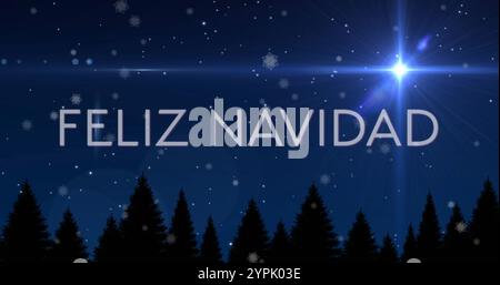 Immagine del testo di feliz navidad sullo sfondo del paesaggio invernale Foto Stock