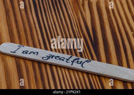 Sono grato, pensieri positivi per aumentare l'autostima, il miglioramento Foto Stock