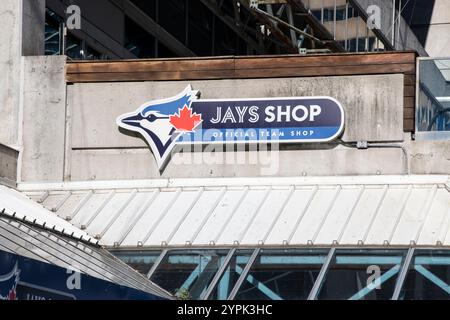 Insegna al Jays Shop presso il Rogers Centre sulla Blue Jays Way nel centro di Toronto, Ontario, Canada Foto Stock