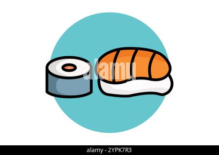 Icona del sushi. stile icona contorno colorato. icona relativa al pasto. illustrazione vettoriale elementi pasto Illustrazione Vettoriale