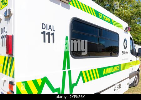 St John Ambulance at Hagley Oval Cricket Ground, Christchurch Central City, Christchurch (Ōtautahi), Canterbury, nuova Zelanda Foto Stock