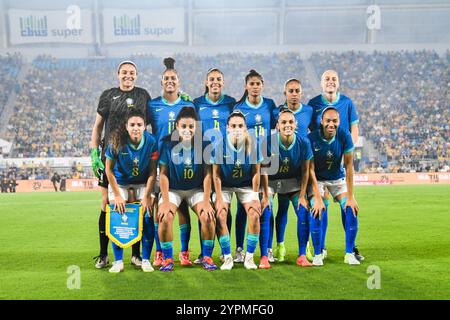 Gold Coast, Australia. 1 dicembre 2024, foto della squadra Brazils durante la partita amichevole internazionale, Australia contro Brasile. Crediti: Kleber Osorio/Alamy Live News Foto Stock