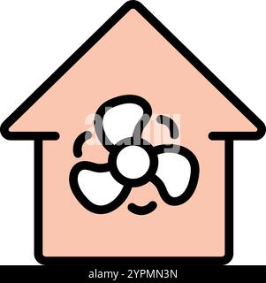 Icona a colori dell'aria condizionata. Sistemi di riscaldamento, ventilazione e raffreddamento per il controllo della climatizzazione interna. Ventilatori, sfiati e apparecchiature di regolazione della temperatura. Illustrazione Vettoriale