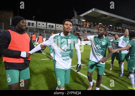 Eupen, Belgio. 1 dicembre 2024. Mouhamed Belkeir del RAAL festeggia dopo aver segnato durante una partita di calcio tra KAS Eupen e RAAL la Louviere, a Eupen, il giorno 13 della seconda divisione 2024-2025 "Challenger Pro League" 1B del campionato belga, domenica 01 dicembre 2024. BELGA FOTO JOHN THYS credito: Belga News Agency/Alamy Live News Foto Stock