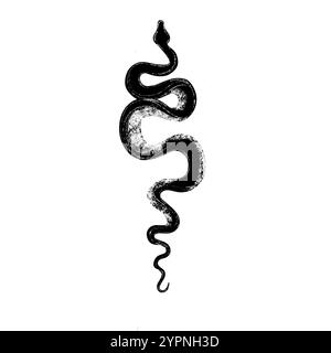 Serpente di tatuaggio. Inchiostro nero tradizionale a punti. Illustrazione isolata. Tatuaggio tradizionale Old School Tattooing stile inchiostro. Illustrazione della silhouette serpente Foto Stock