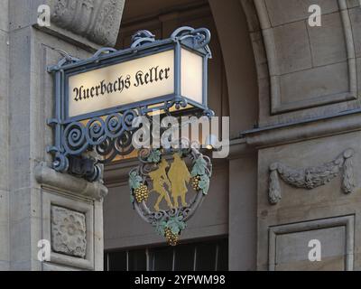 Ingresso al Maedlerpassage Leipzig con lo storico ristorante Auerbachs Keller Leipzig, Sassonia, Germania, Europa Foto Stock