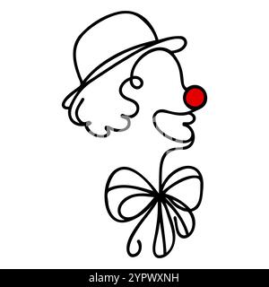 Disegno su una sola linea del logo grafico della linea clown. Illustrazione Vettoriale