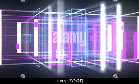 Colorato spazio neon geometrico 3D sfondo VJ loop. Forme colorate lucide Foto Stock