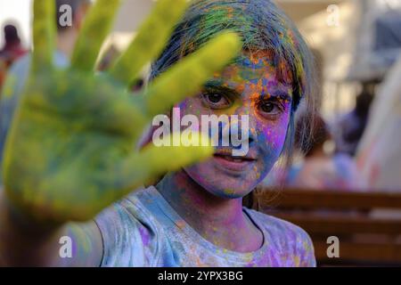 Fiesta Holi infantil, Llucmajor, Maiorca, Isole baleari, Spagna, Europa Foto Stock