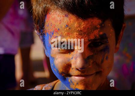 Fiesta Holi infantil, Llucmajor, Maiorca, Isole baleari, Spagna, Europa Foto Stock