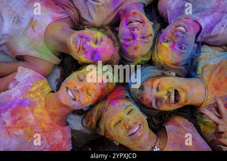Fiesta Holi infantil, Llucmajor, Maiorca, Isole baleari, Spagna, Europa Foto Stock