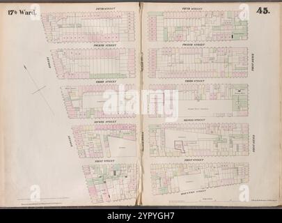 Mappa delimitata da Fifth Street, First Avenue, Houston Street, Bowery, Plate 45 1853 di Perris, William Foto Stock