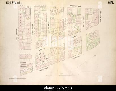 Mappa delimitata da University Place, East 14th Street, Fourth Avenue, East 9th Street, Plate 65 1854 di Perris, William Foto Stock