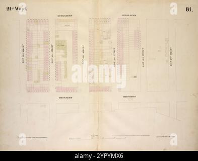 Mappa delimitata da Second Avenue, East 37th Street, First Avenue, East 32nd Street, Plate 81 1854 di Perris, William Foto Stock