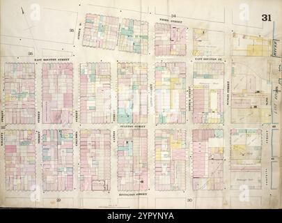 Mappa delimitata da East Houston Street, Avenue D, Third Street, Tompkins Street, Rivington Street, Willett Street; tra cui Stanton Street, Sheriff Street, Columbia Street, Manhattan Street, Cannon Street, Lewis Street, Goerck Street, Mangin Street, Plate 31 1868 Foto Stock
