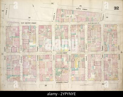 Mappa delimitata da Second Street, Avenue C, Willett Street, Rivington Street, Essex Street; tra cui East Houston Street, Stanton Street, Avenue A, Norfolk Street, Suffolk Street, Avenue B, Clinton Street, Attorney Street, Ridge Street, Pitt Street, piastra 32 1868 Foto Stock