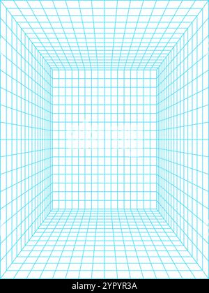 Tunnel della griglia 3d cyberpunk Illustrazione Vettoriale