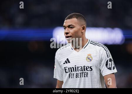 Madrid, Spagna. 1 dicembre 2024. Kylian Mbappe del Real Madrid visto durante la partita della Liga 2024/25 tra Real Madrid e Getafe allo stadio Santiago Bernabeu. Punteggio finale; Real Madrid 2:0 Getafe credito: SOPA Images Limited/Alamy Live News Foto Stock
