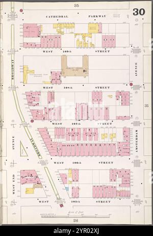 Manhattan, V. 7, targa n. 30 [Mappa delimitata da Cathedral Parkway, Amsterdam Ave., W. 105th St., W. End Ave.] 1902 Foto Stock