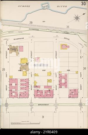 Manhattan, V. 11, placca n. 30 [Mappa delimitata dal fiume Hudson, W. 142nd St., Broadway, W. 139th St.] 1884 - 1936 Foto Stock