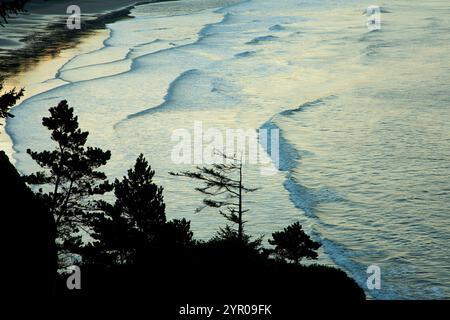 Vista sull'alba di Beverly Beach, Devils Punchbowl State Natural area, Oregon Foto Stock