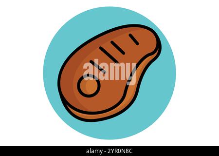 Icona bistecca. stile icona contorno colorato. icona relativa al pasto. illustrazione vettoriale degli elementi alimentari Illustrazione Vettoriale