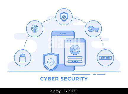 Sicurezza informatica, sicurezza dei dati, protezione dell'account, concetto di protezione dei dati infografica con illustrazione sottile e piatta per landing page, banner, ap mobile Illustrazione Vettoriale