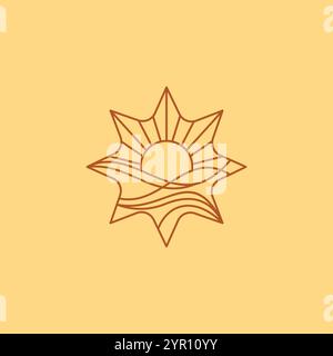 Icona vettoriale con logo Sun and Wave Line. Design Sunshine Illustrazione Vettoriale