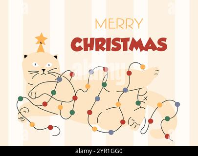 Biglietto di auguri di buon anno con un gatto Illustrazione Vettoriale