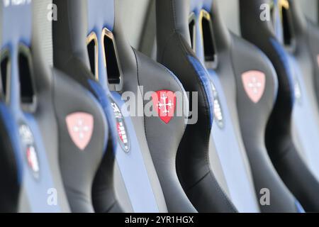 Simbolo della città di Pisa sulla panchina dello stadio "Arena Garibaldi" durante la partita di calcio di serie B a Pisa, Italia, AC Pisa, 1 dicembre 2024 Foto Stock