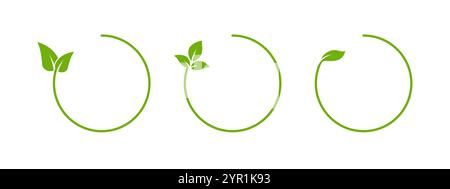 Icona circolare a foglia verde per design ecocompatibili e sostenibili. Illustrazione Vettoriale