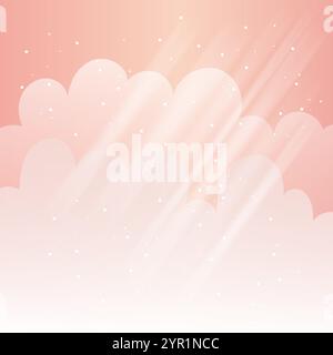 Nuvole di sfondo rosa beige, cielo con i raggi del sole, giorno delle valenze, vacanze primaverili. Illustrazione Vettoriale
