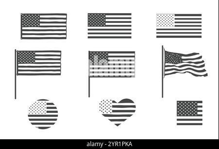 Silhouette bandiera americana, silhouette bandiera USA, bandiera USA svg, bandiera usa sventolata svg, silhouette bandiera usa sventolata, silhouette bandiera usa, bandiera svg, bandiera americana Illustrazione Vettoriale