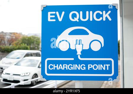 Segnale punto di ricarica rapido EV. Stazione di ricarica per veicoli elettrici. Foto Stock