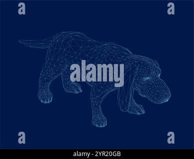 Razza cane Basset Hound. Adesivo sulla parete sotto forma di wireframe grafico di un ritratto di cane. Visualizza isometrica. 3D. Illustrazione Vettoriale