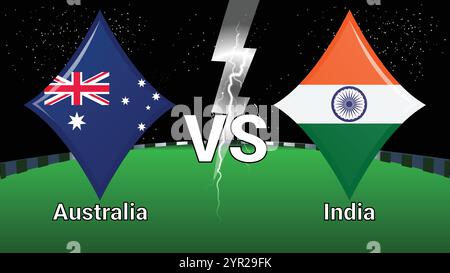 Partite tra stadio e Sky Stars Thunder Flash con Australia vs India Illustrazione Vettoriale