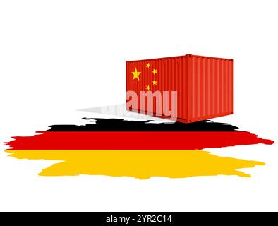 Container marittimo con bandiera della Cina su una mappa della bandiera della Germania Foto Stock