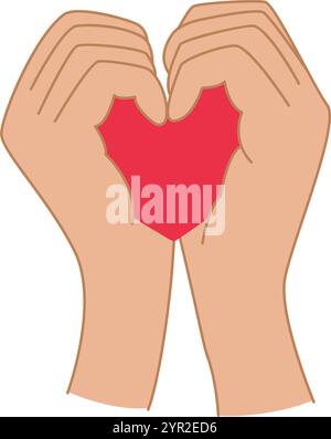 Le mani si unirono e formarono un cuore. Romantico segno di amore e confessione, clip art. Cuore fatto di mani, grafica vettoriale Illustrazione Vettoriale
