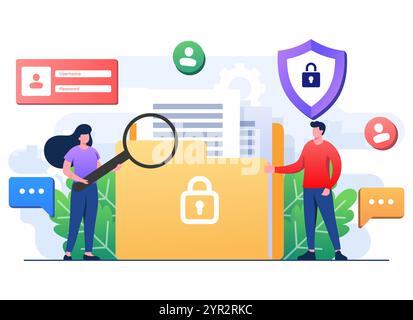 Protezione dei dati personali, sicurezza informatica, sicurezza Internet o riservatezza delle informazioni, protezione tramite password immagine vettoriale piatta per landing page, mab Illustrazione Vettoriale