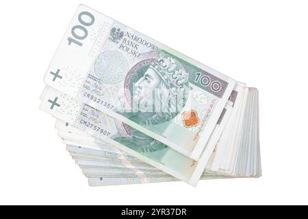 Polacco 100 banconote zloty in una pila Foto Stock