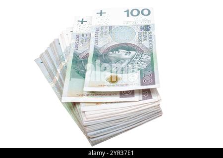 Pila di banconote polacche da 100 zloty Foto Stock